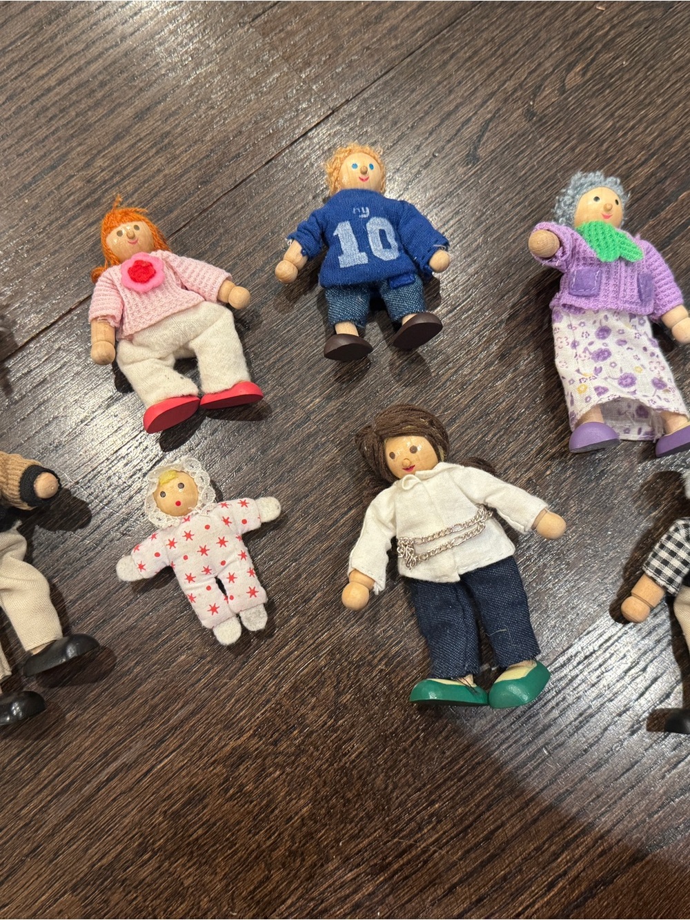 Wooden Family Play Doll Set - Assorted Colors with Baby Dog Grandma Grandpa